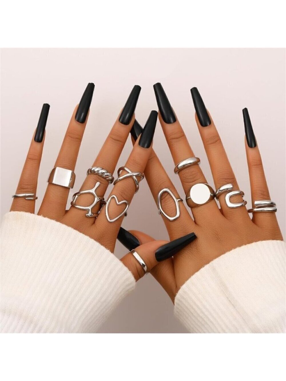 ❤️Women Sliver Rings Set Open Stacking Knuckle Ring, Signet Rings for Gift - Picture 3 of 8